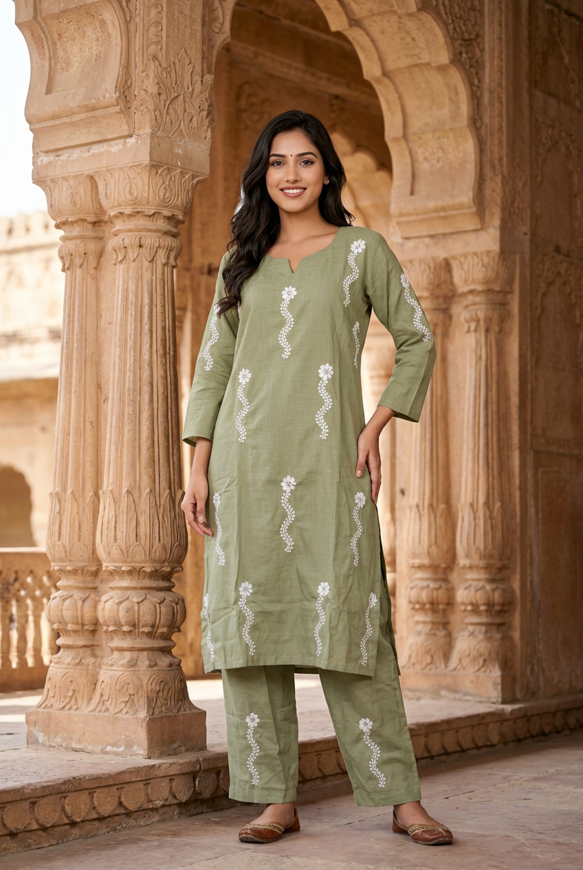 Linen Cotton Light Green Co-ord Set