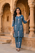 Linen Cotton Grey Chikankari Co-ord Set