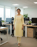 Linen Cotton Light Yellow Chikankari Co-ord Set