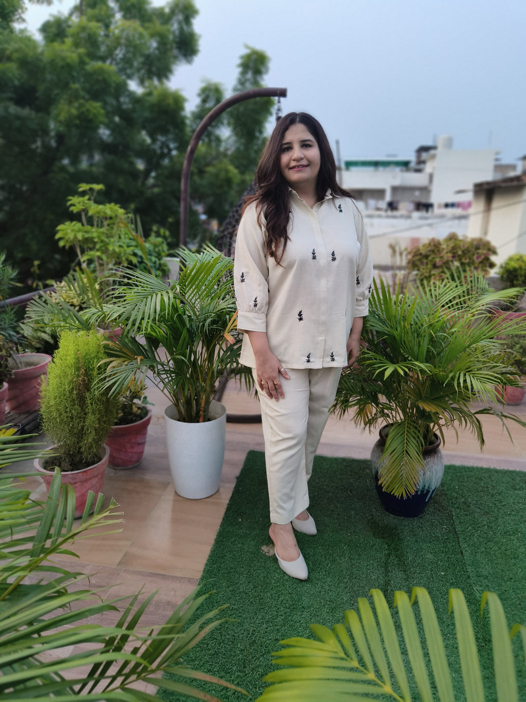 Linen Beige Chikankari Co-ord Set