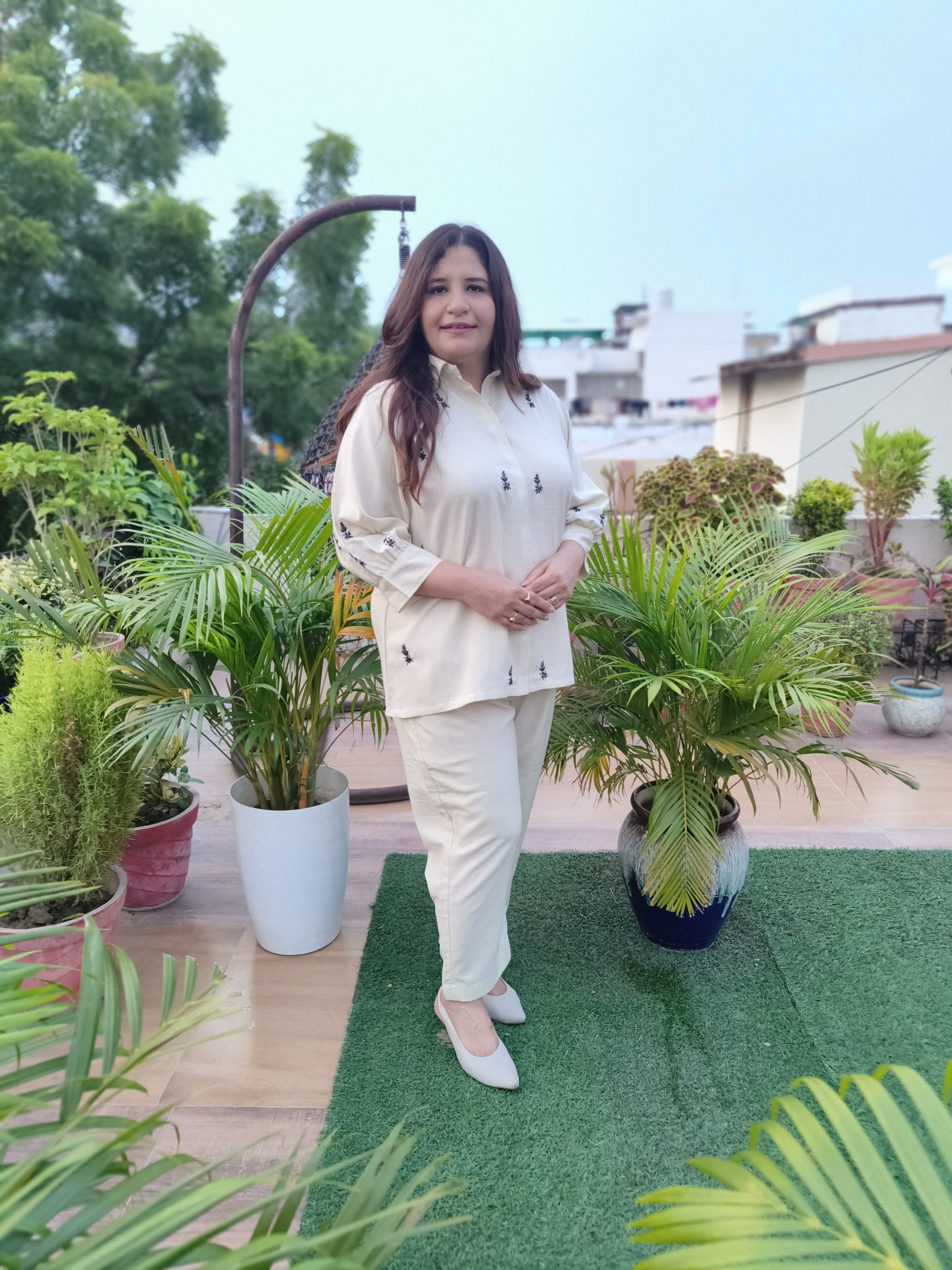 Linen Beige Chikankari Co-ord Set