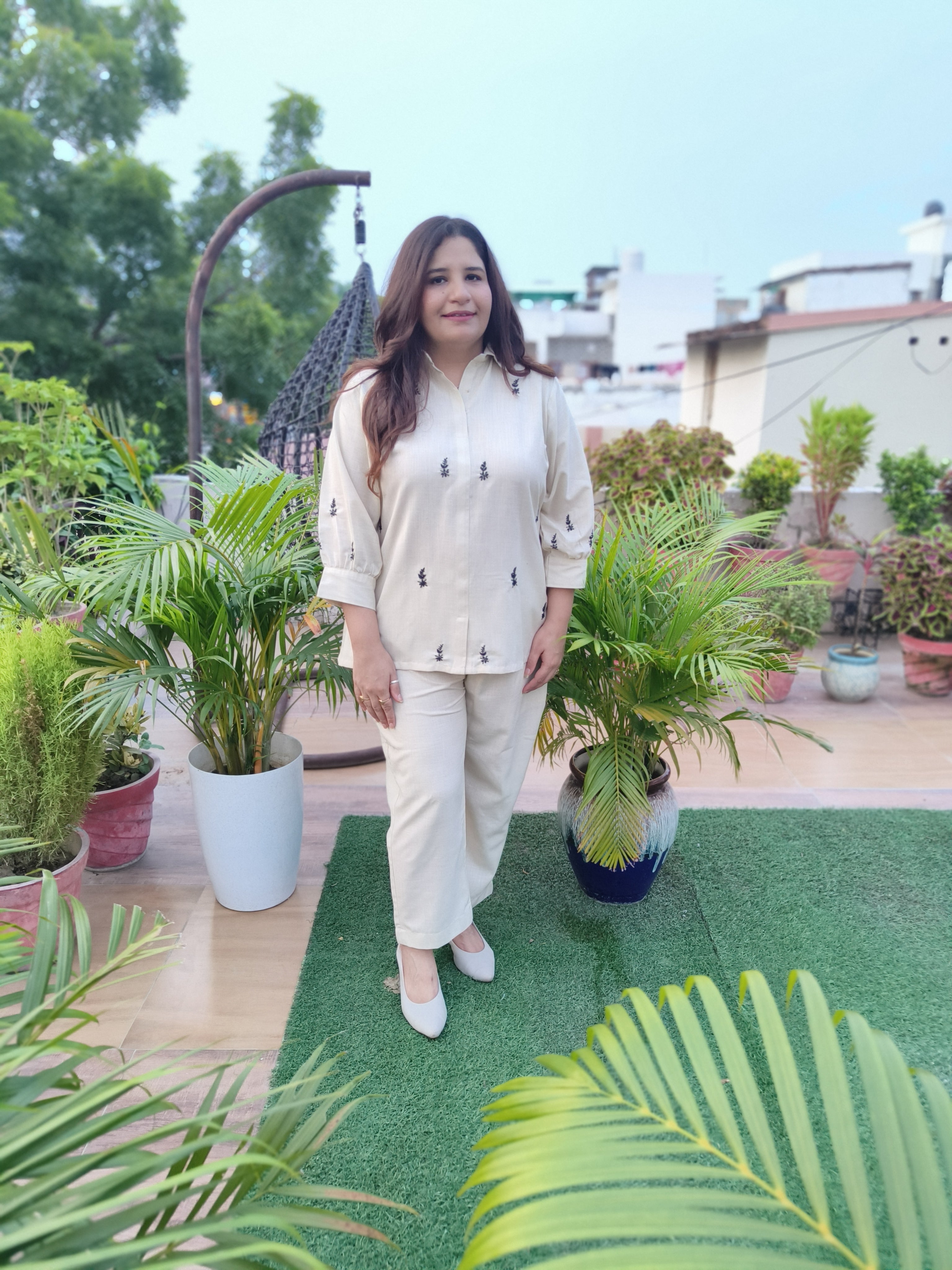 Linen Beige Chikankari Co-ord Set