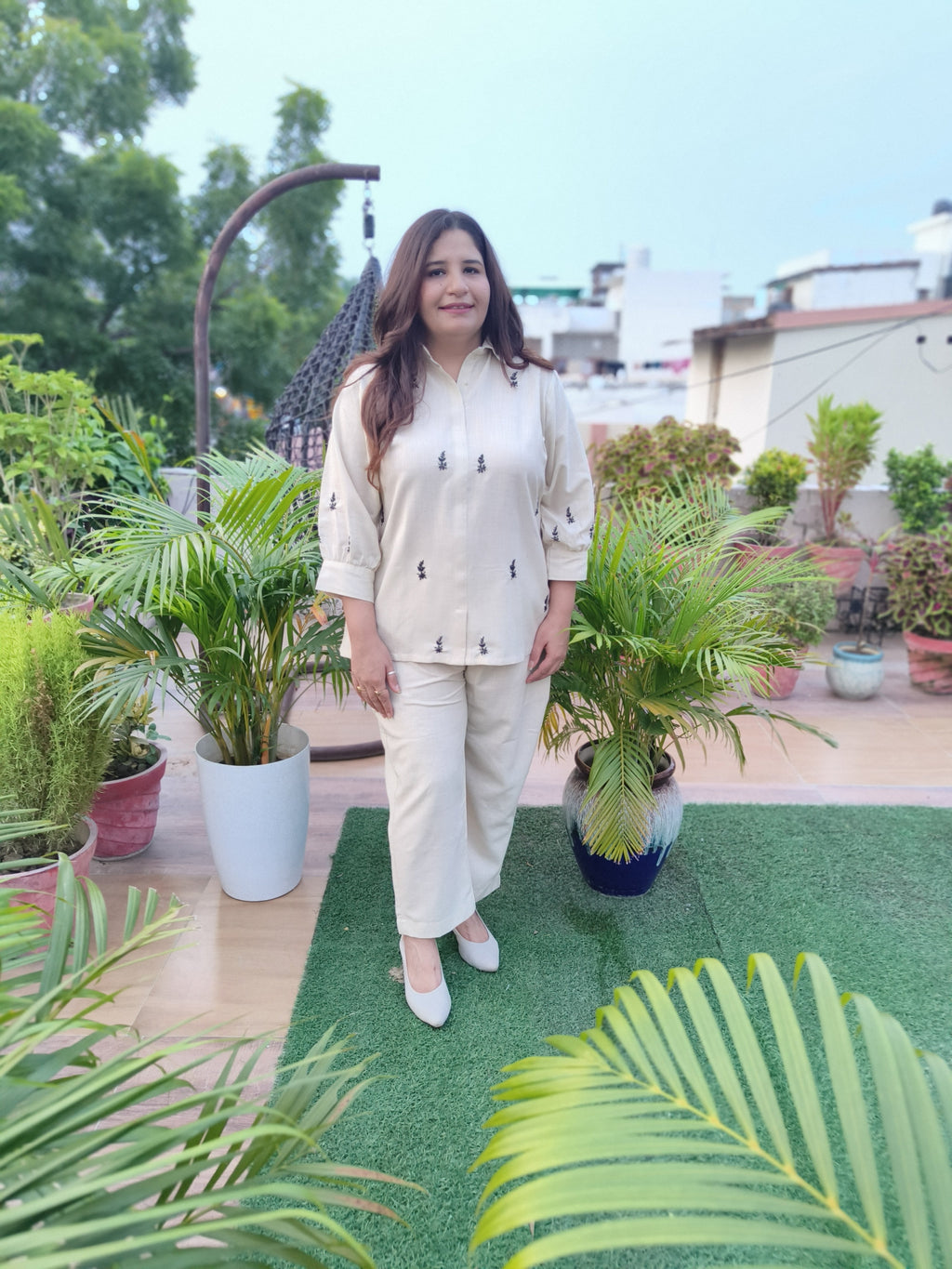 Linen Beige Chikankari Co-ord Set