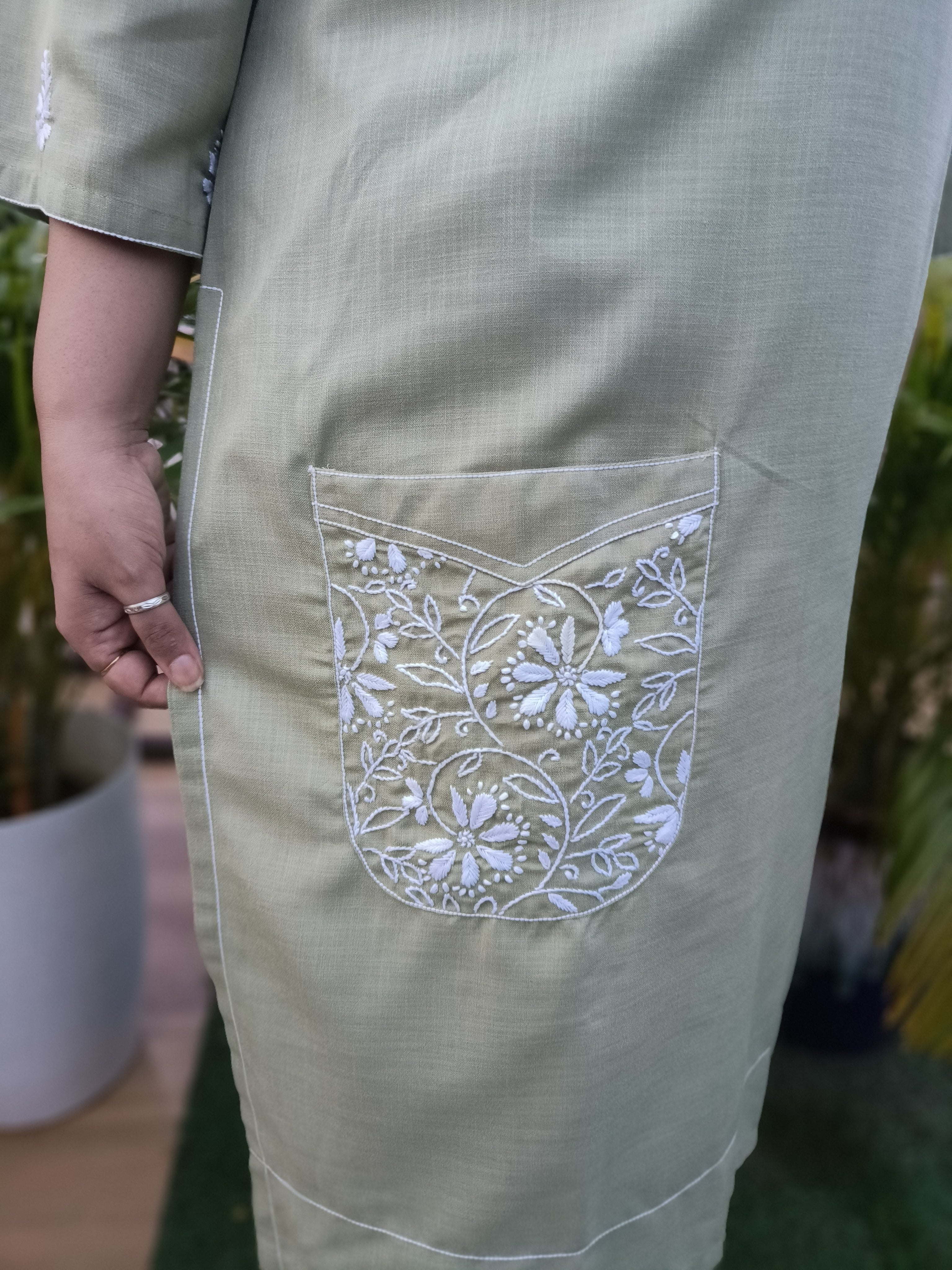 Linen Light Green Chikankari Co-ord Set