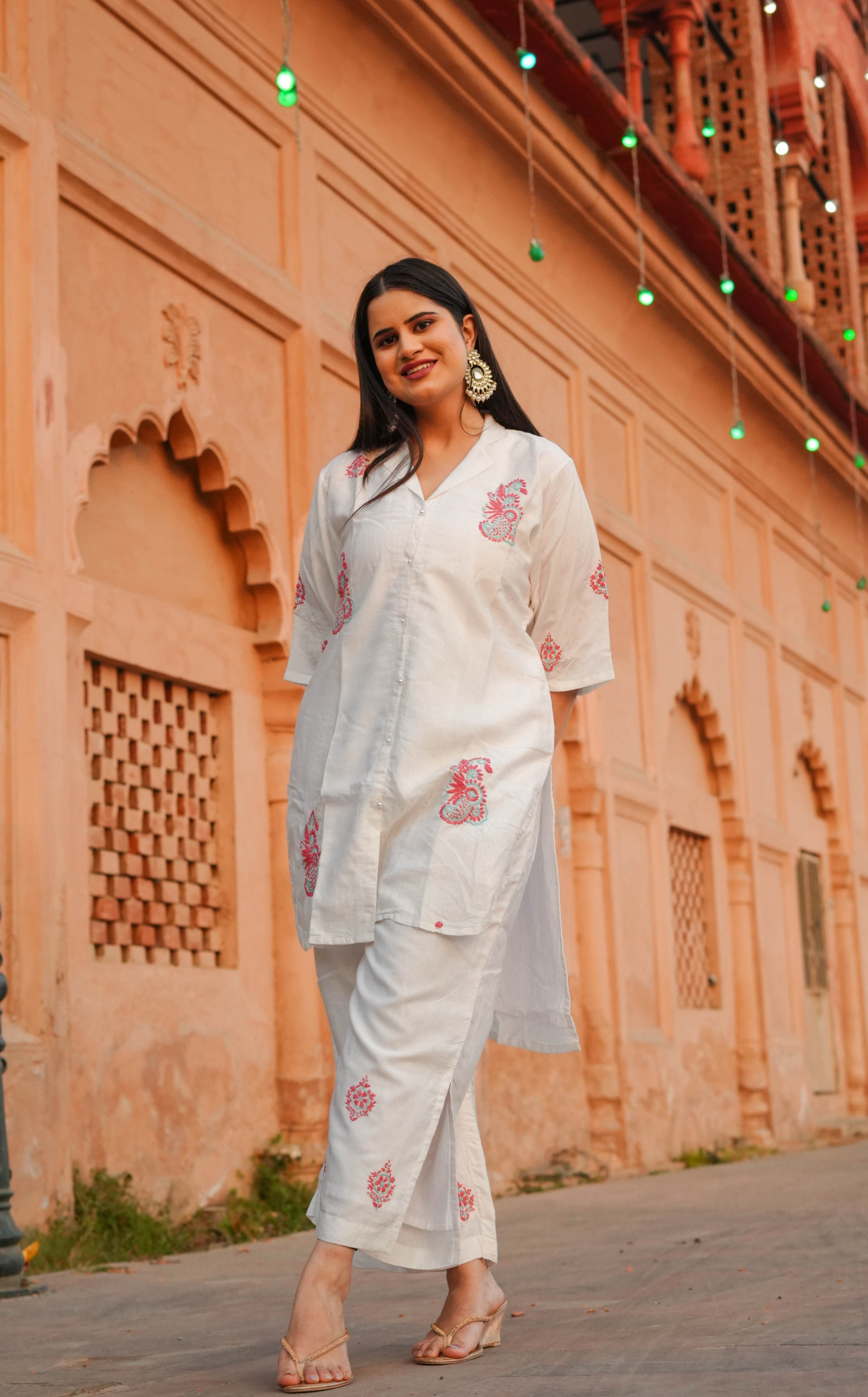 White Chanderi Chikankari Co-ord Set