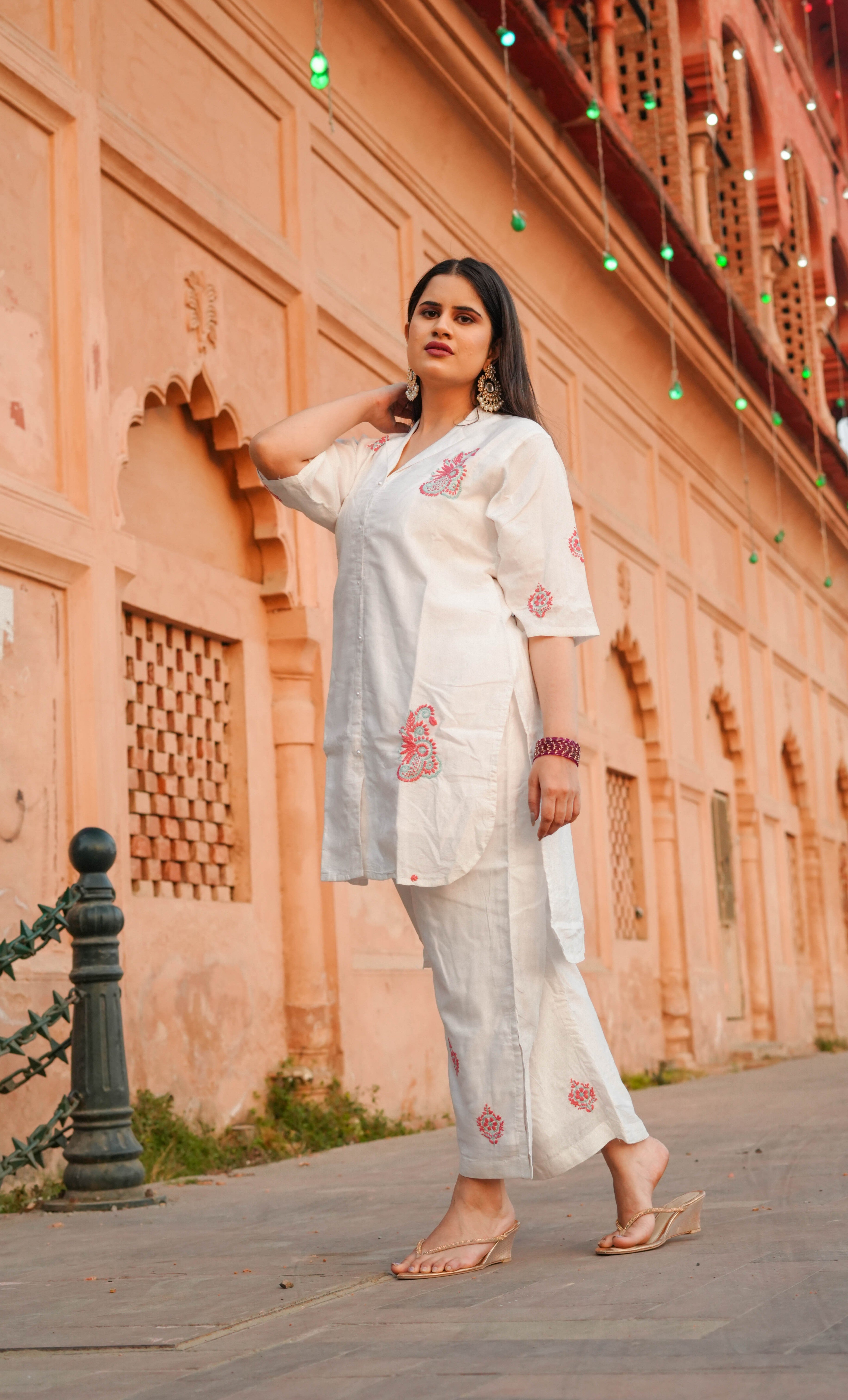 White Chanderi Chikankari Co-ord Set