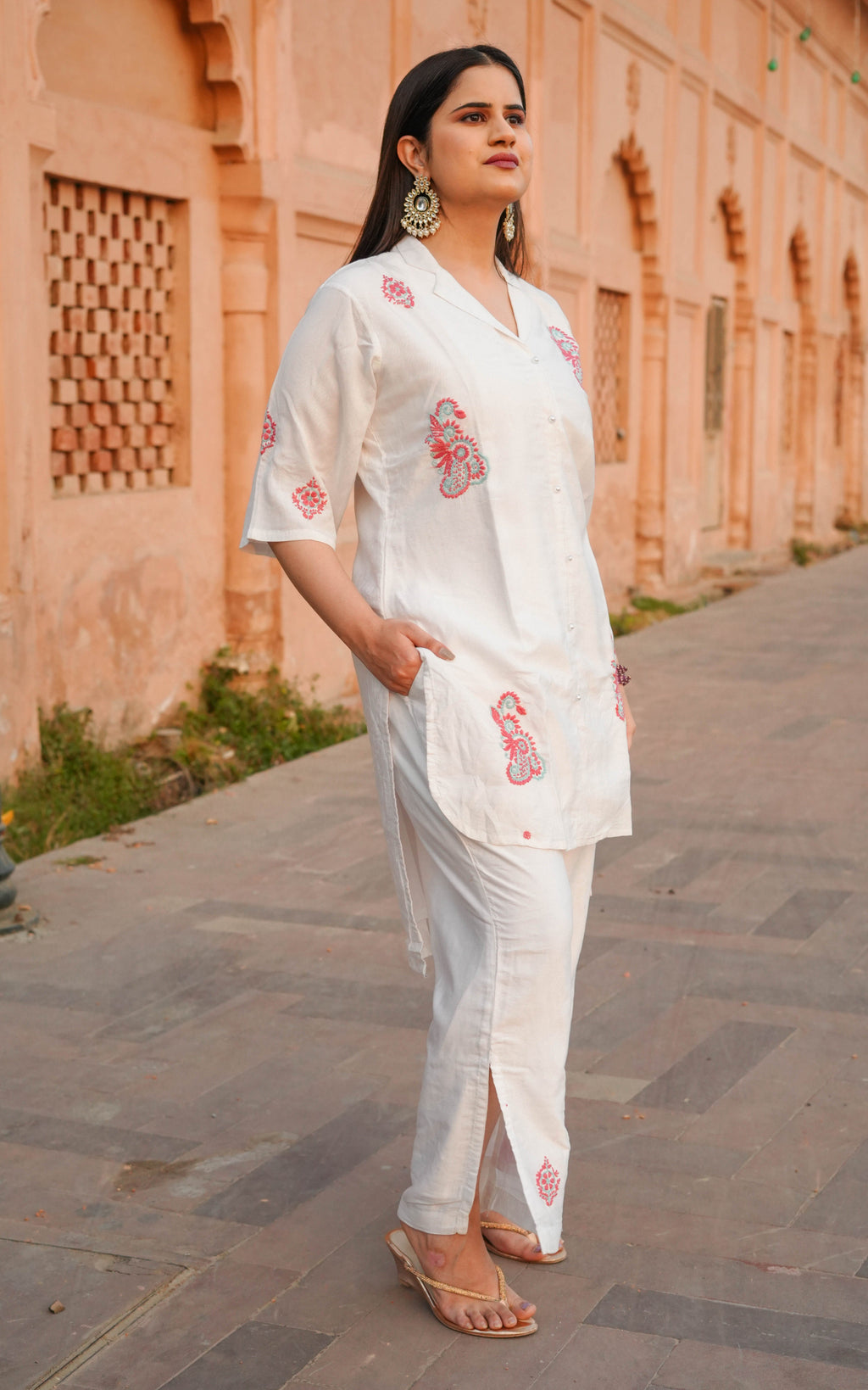 White Chanderi Chikankari Co-ord Set