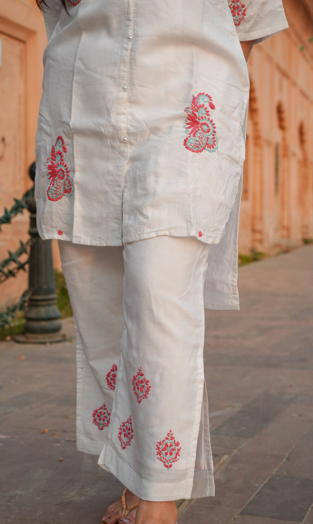 White Chanderi Chikankari Co-ord Set