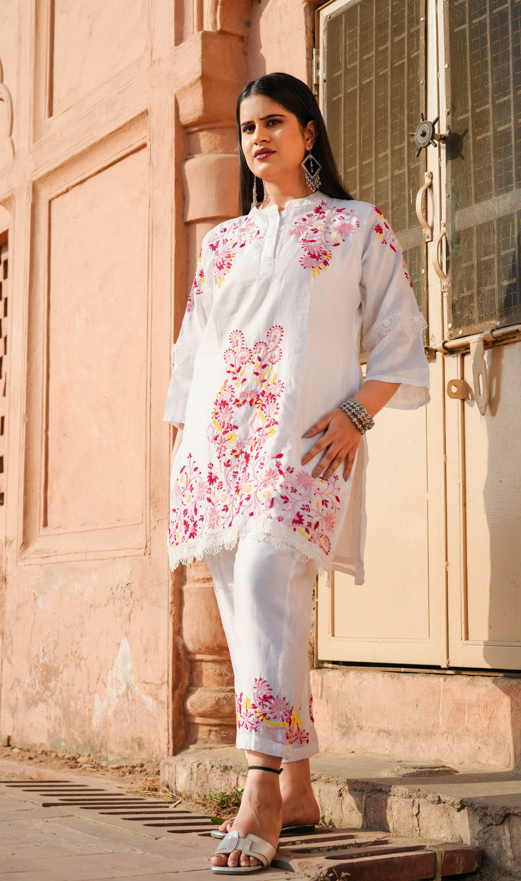 White Chanderi Chikankari Co-ord Set