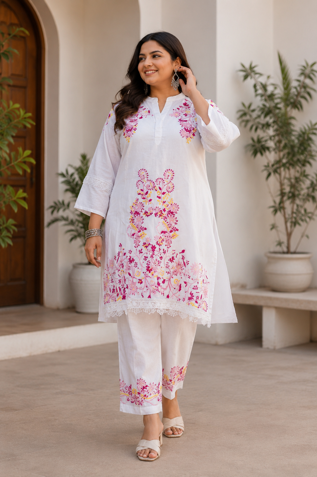 White Chanderi Chikankari Co-ord Set