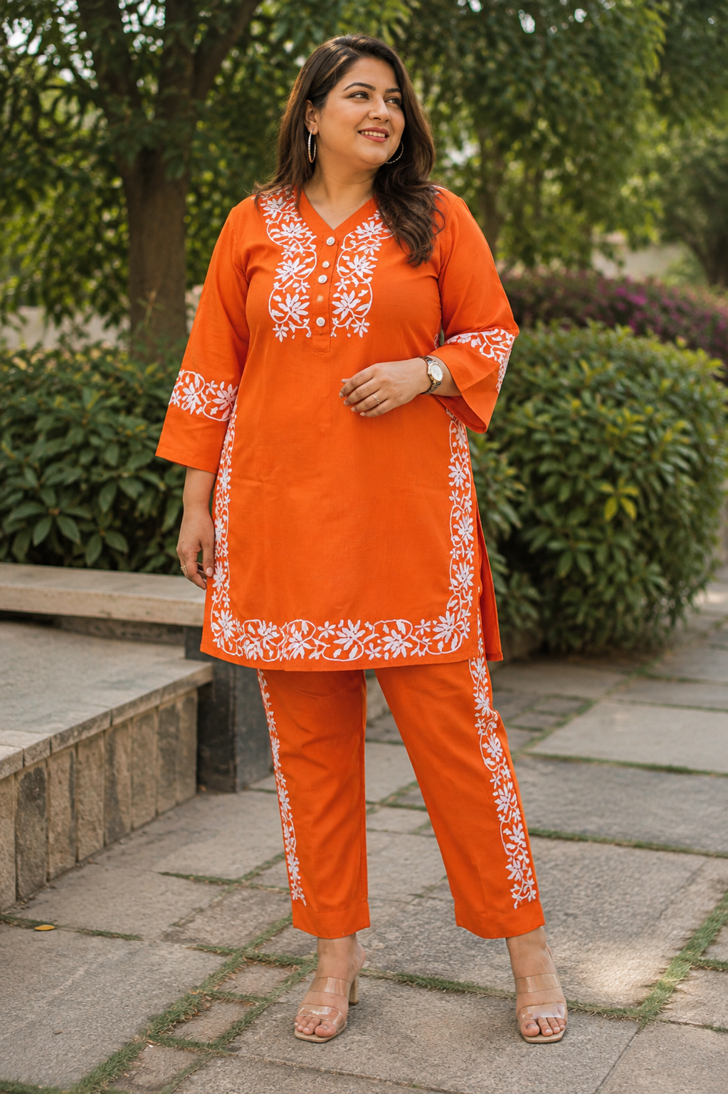 Orange Chikankari Co-Ord Set