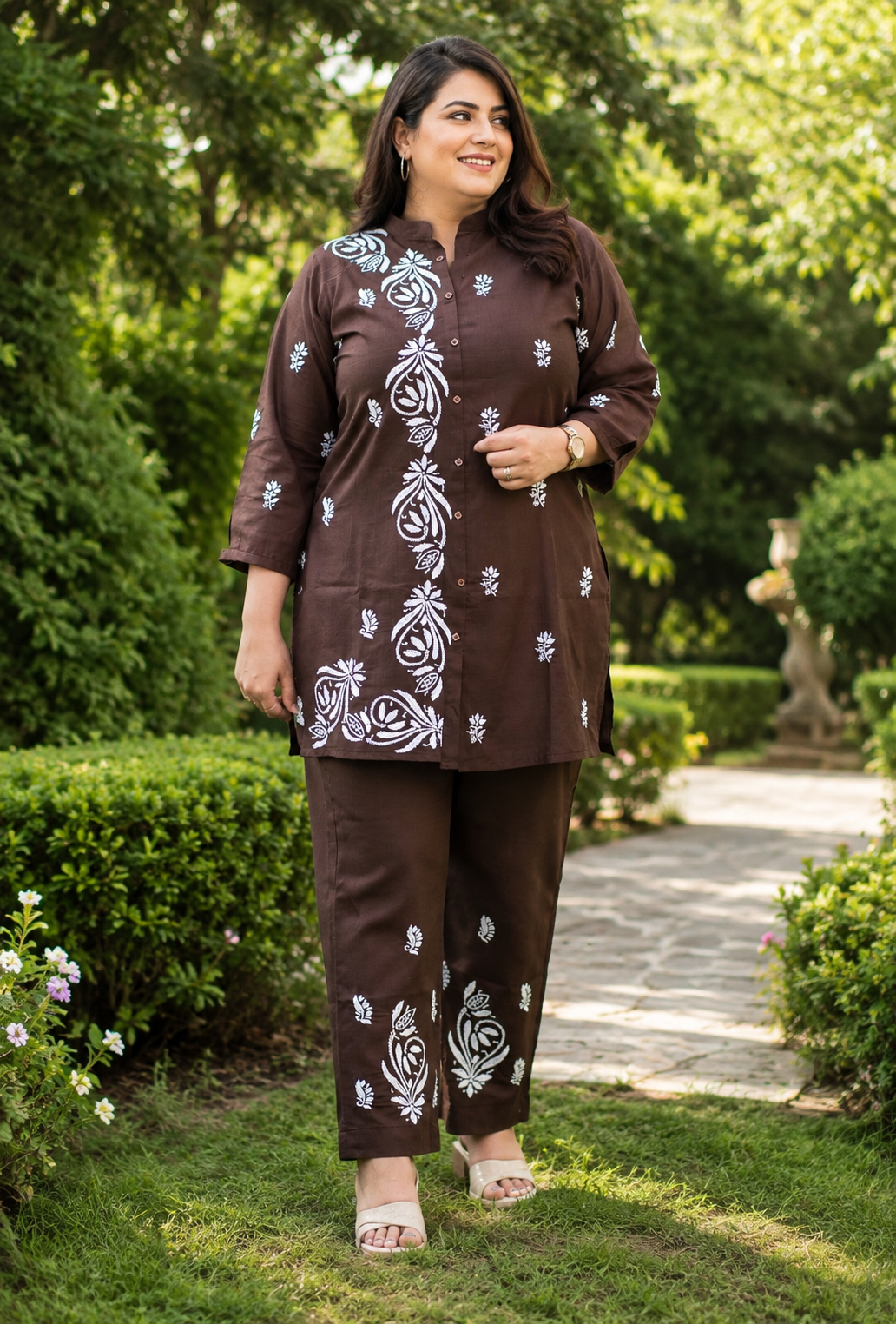 Dark Brown Chikankari Co-Ord Set