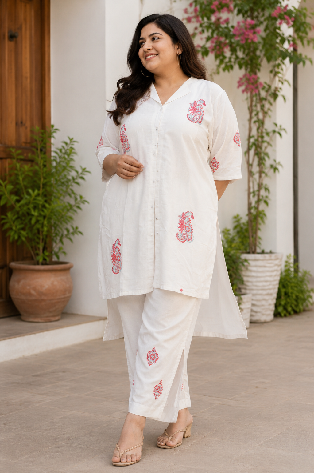 White Chanderi Chikankari Co-ord Set